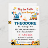 Construction Truck Vehicles Boys 2nd Birthday Einladung (Vorne/Hinten)