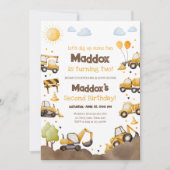 Construction Trucks Boy 2nd Second Birthday Einladung (Vorderseite)