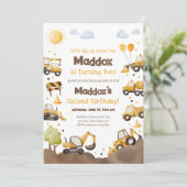 Construction Trucks Boy 2nd Second Birthday Einladung (Stehend Vorderseite)