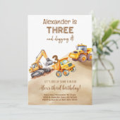 Construction trucks boy birthday invitation. einladung (Stehend Vorderseite)
