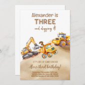 Construction trucks boy birthday invitation. einladung (Vorne/Hinten)