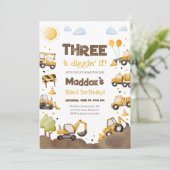 Construction Trucks Boy Dirty 3RD-Y Third Birthday Einladung (Stehend Vorderseite)