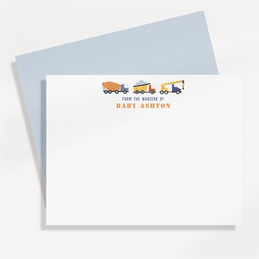 Construction Trucks Nursery Note Card Einladung
