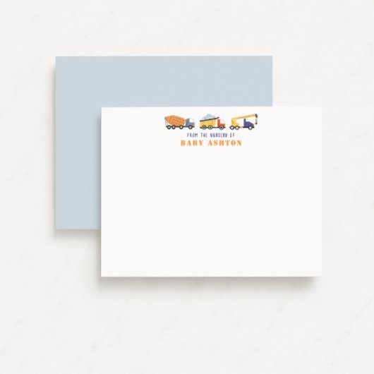 Construction Trucks Nursery Note Card Einladung