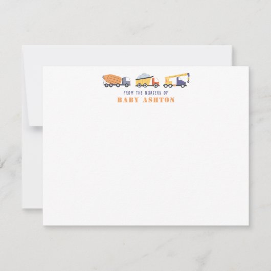 Construction Trucks Nursery Note Card Einladung (Vorderseite)