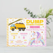 Construction & Unicorn Joint Birthday Invitation Einladung (Stehend Vorderseite)