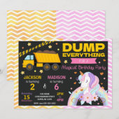 Construction & Unicorn Joint Birthday Invitation Einladung (Vorne/Hinten)