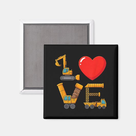 Construction Valentine Love Spelled With Trucks Ex Magnet (Vorderseite/Rückseite)