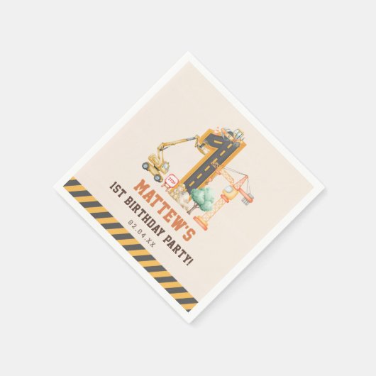Construction Vehicle Backhoe Birthday Party Serviette (Ecke)