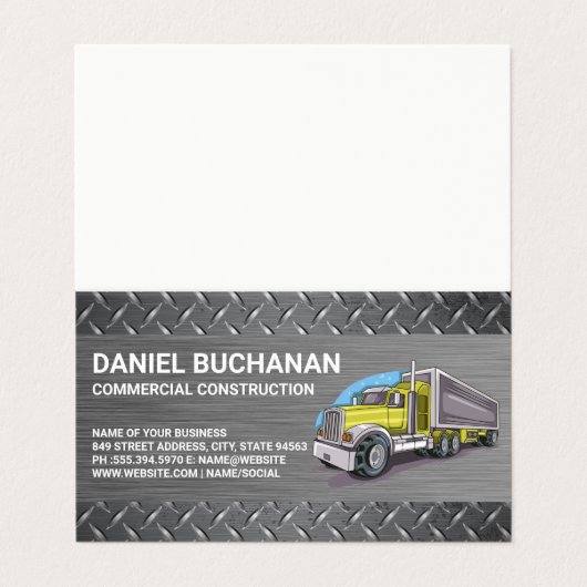 Construction Vehicle | Big Rig Truck | Driver Visitenkarten (Außenseite Aufgefaltet)