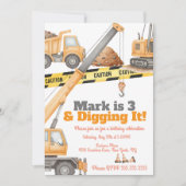 Construction Vehicles 3rd Birthday Dump Truck Einladung (Vorderseite)