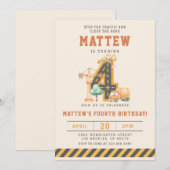 Construction Vehicles 4th Birthday Invitation Einladung (Vorne/Hinten)