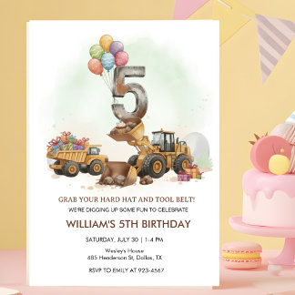 Construction Vehicles 5th Birthday Invitation Einladung