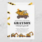 Construction Vehicles Birthday Party Invitation Einladung (Vorne/Hinten)