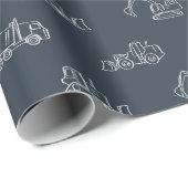 Construction Vehicles Builder Boy Truck Dark Blue Geschenkpapier (Rolleneckpunkt)