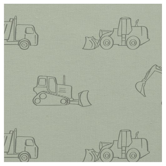 Construction Vehicles Builder Boy Truck Sage Green Stoff (Nahaufnahme)