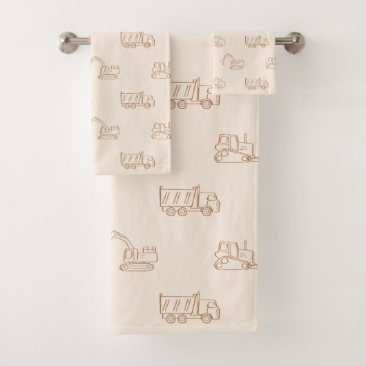 Construction Vehicles Builder Cute Boy Truck Beige Badhandtuch Set (Insitu)