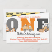Construction Vehicles First Birthday Dump Truck Einladung (Vorderseite)