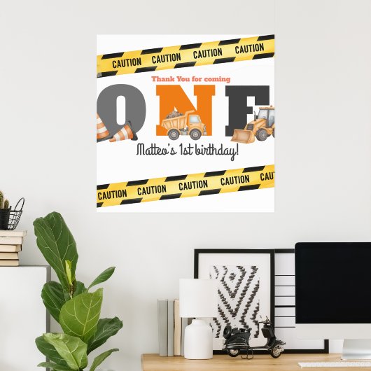 Construction Vehicles First Birthday Dump Truck Poster (Heimbüro)