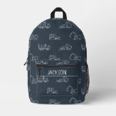 Construction Vehicles School Boys Name Dark Blue Bedruckter Rucksack (Vorderseite)