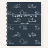 Construction Vehicles School Boys Name Dark Blue Notizblock (Vorderseite)