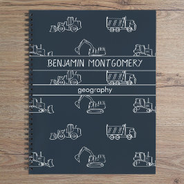 Construction Vehicles School Boys Name Dark Blue Notizblock