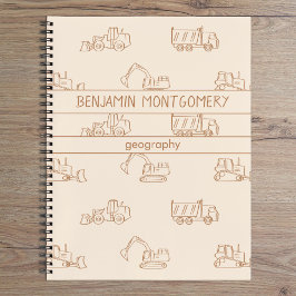 Construction Vehicles Truck School Boys Name Beige Notizblock