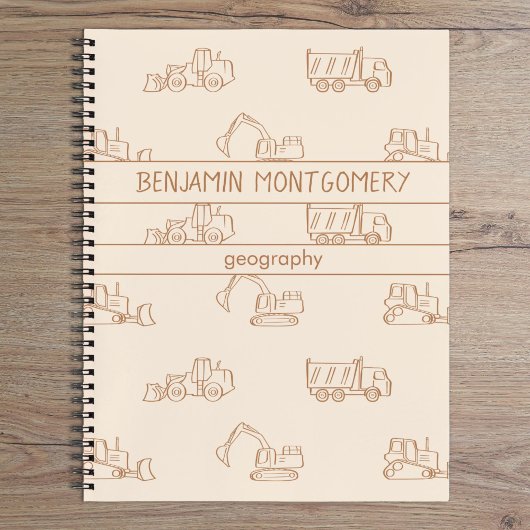 Construction Vehicles Truck School Boys Name Beige Notizblock