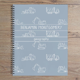 Construction Vehicles Truck School Boys Name Blue Notizblock