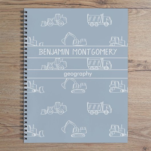 Construction Vehicles Truck School Boys Name Blue Notizblock