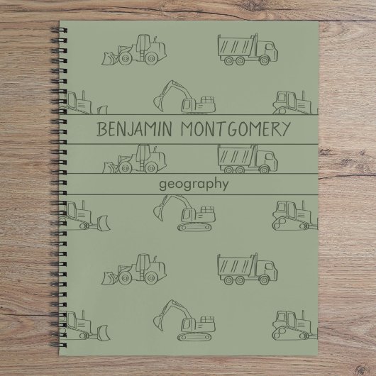 Construction Vehicles Truck School Boys Name Sage Notizblock