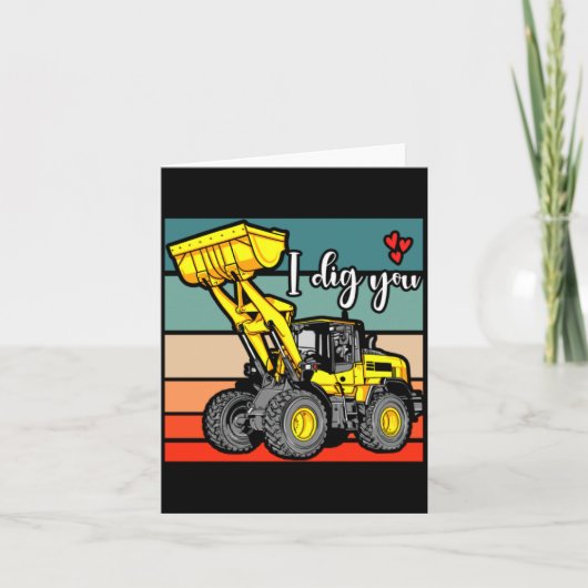 Construction Vehicles Valentines Hearts Excavator Karte (Vorderseite)