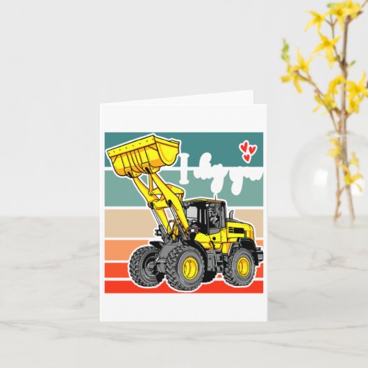 Construction Vehicles Valentines Hearts Excavator  Karte (Gelbe Blume)