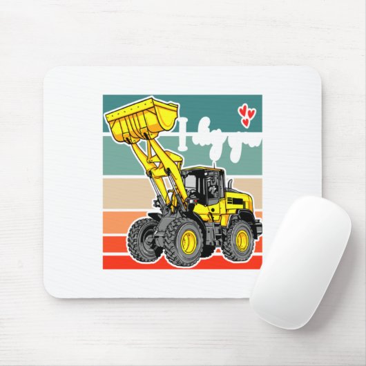 Construction Vehicles Valentines Hearts Excavator  Mousepad (Mit Mouse)