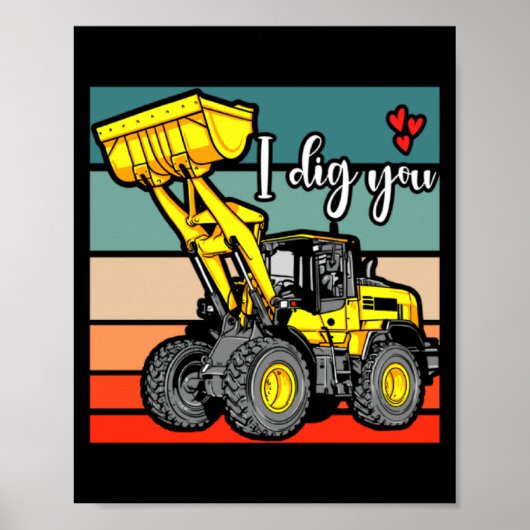 Construction Vehicles Valentines Hearts Excavator Poster (Vorne)