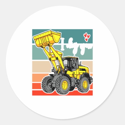 Construction Vehicles Valentines Hearts Excavator Runder Aufkleber (Vorderseite)