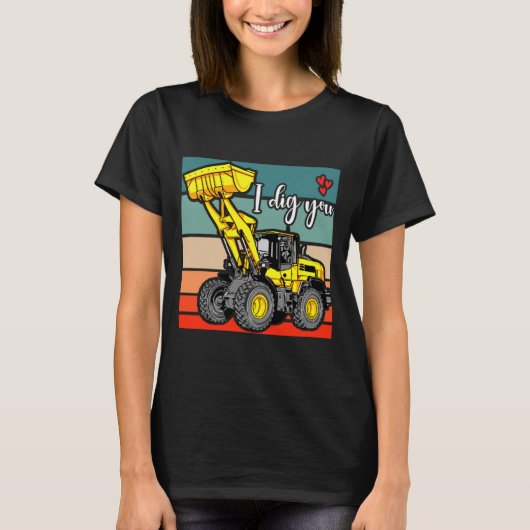 Construction Vehicles Valentines Hearts Excavator  T-Shirt (Vorderseite)