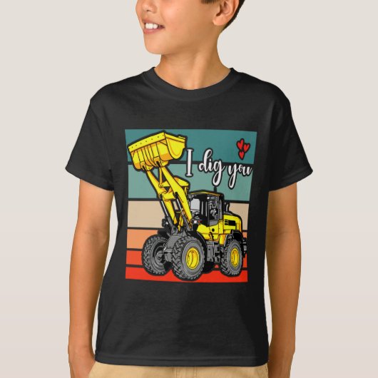 Construction Vehicles Valentines Hearts Excavator  T-Shirt (Vorderseite)
