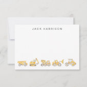 Construction Vehicles Watercolor Boys Monogrammed Mitteilungskarte (Vorderseite)