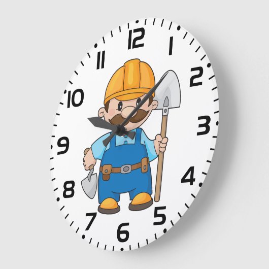 Construction Worker Builder with Shovel Große Wanduhr (Winkel)