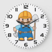 Construction Worker Builder with Shovel Große Wanduhr (Vorderseite)