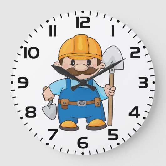 Construction Worker Builder with Shovel Große Wanduhr (Vorderseite)