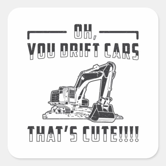 Construction Worker Excavator Drift Cars Cute Dig Quadratischer Aufkleber (Vorderseite)