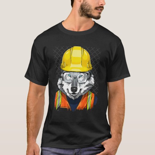 Construction Worker Gray Wolf Laborer Wild Animal T-Shirt (Vorderseite)