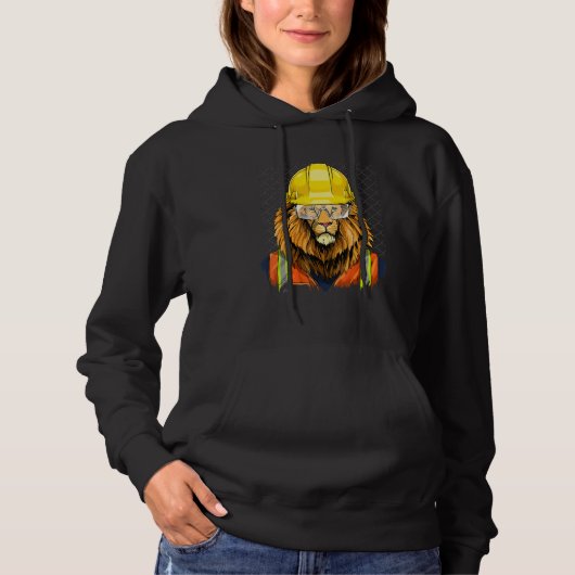 Construction Worker Lion Laborer Wildlife Animal L Hoodie (Vorderseite)