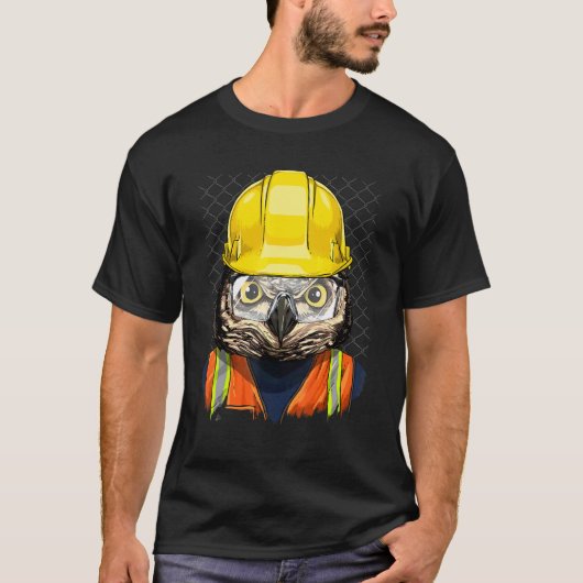 Construction Worker Owl Laborer Animal Bird Owner T-Shirt (Vorderseite)