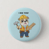 Construction worker pull dog  Kids Valentine Button (Vorderseite)