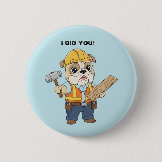 Construction worker pull dog  Kids Valentine Button (Vorderseite)
