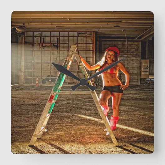 Construction Worker Sexy Quadratische Wanduhr (Vorderseite)