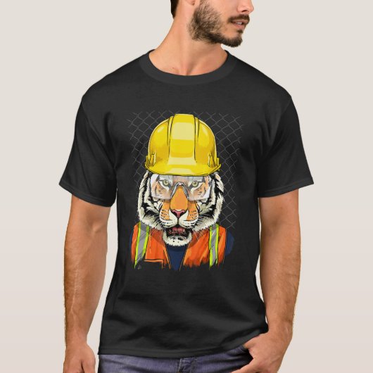 Construction Worker Tiger Laborer Wild Animal Tige T-Shirt (Vorderseite)
